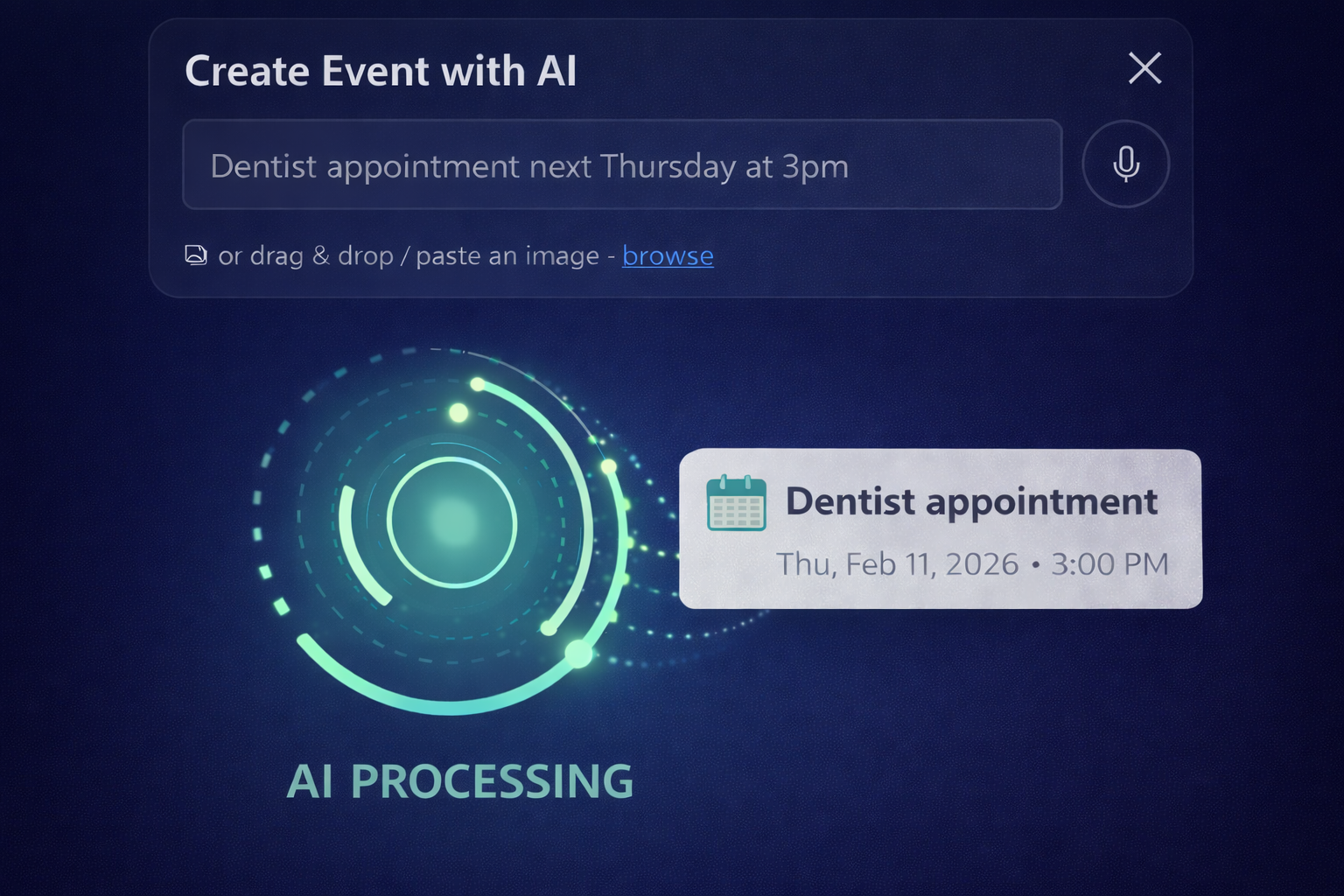 AI event creation dialog